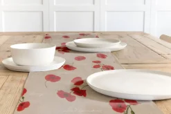 SCHÖNER LEBEN. Tischläufer Leinenoptik Mohnblumen Schriftzug natur rot grün weiß 40x160cm
