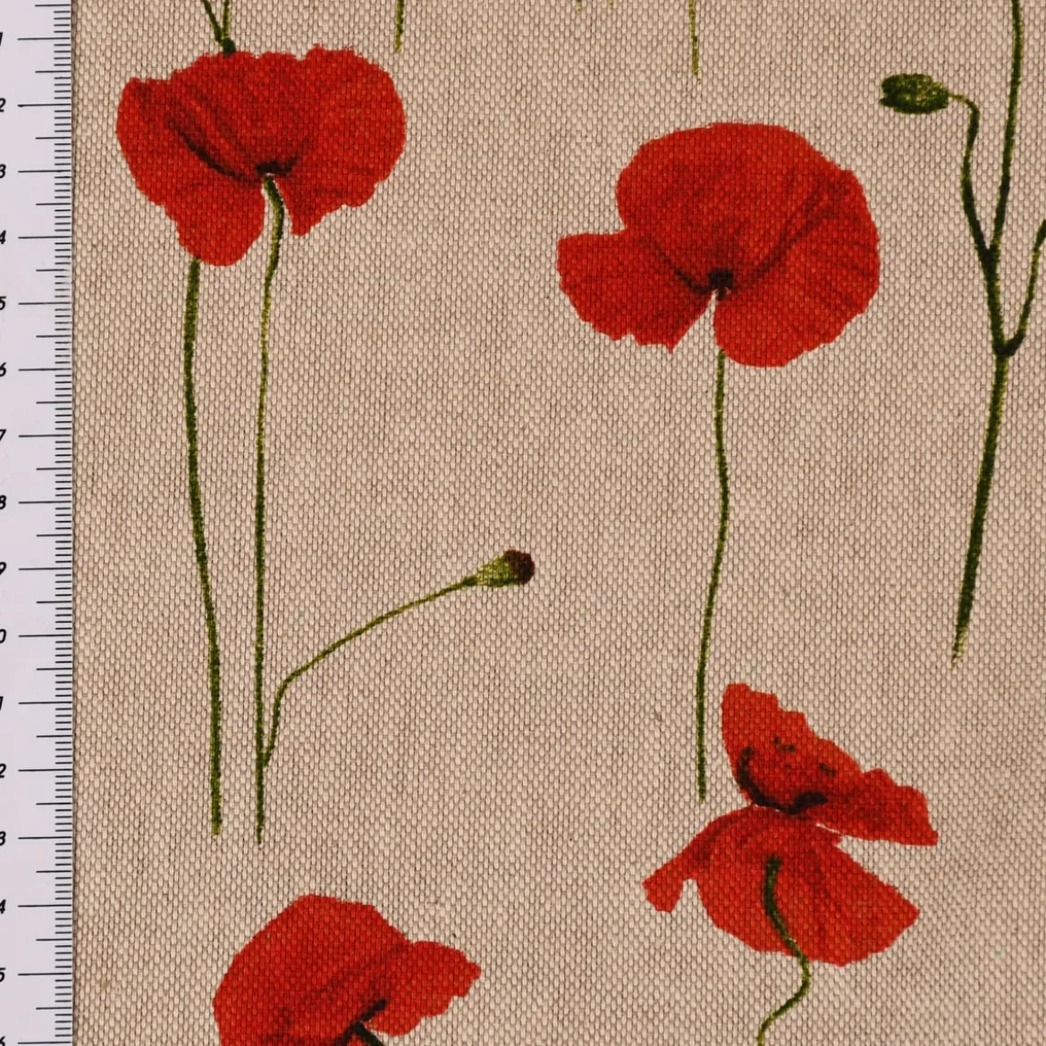 SCHÖNER LEBEN. Tischläufer Leinenlook Poppy Field Mohnblumen natur rot 40x160cm