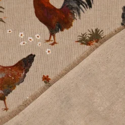 SCHÖNER LEBEN. Tischläufer Leinenlook Chicken Farm Hühner natur braun 40x160cm