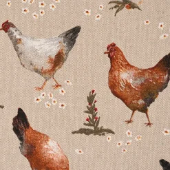 SCHÖNER LEBEN. Tischläufer Leinenlook Chicken Farm Hühner natur braun 40x160cm