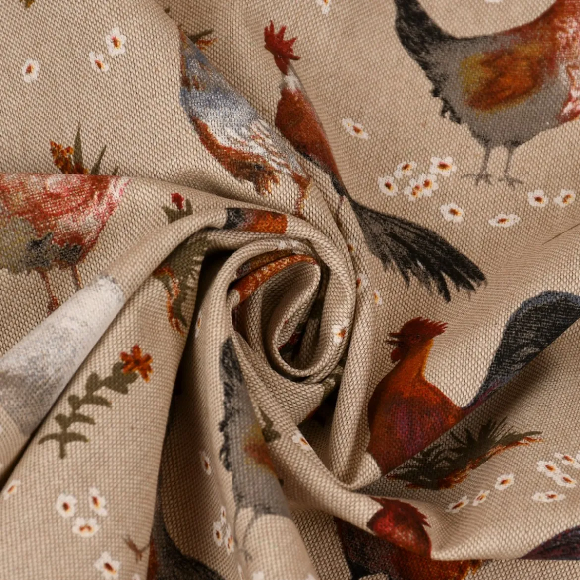 SCHÖNER LEBEN. Tischläufer Leinenlook Chicken Farm Hühner natur braun 40x160cm
