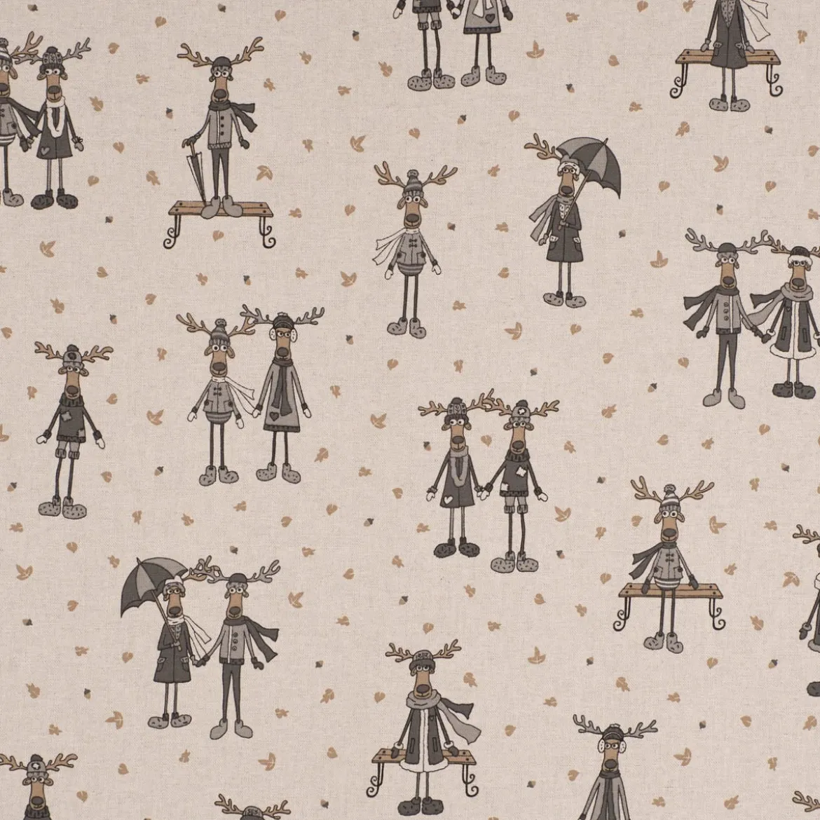 SCHÖNER LEBEN. Tischläufer Leinenlook Moose Winter Elche Love natur grau beige 40x160cm