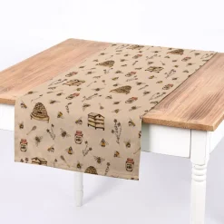 SCHÖNER LEBEN. Tischläufer Leinenlook Bee Honey Buzzing Honig Bienen Korb natur gelb 40x160cm
