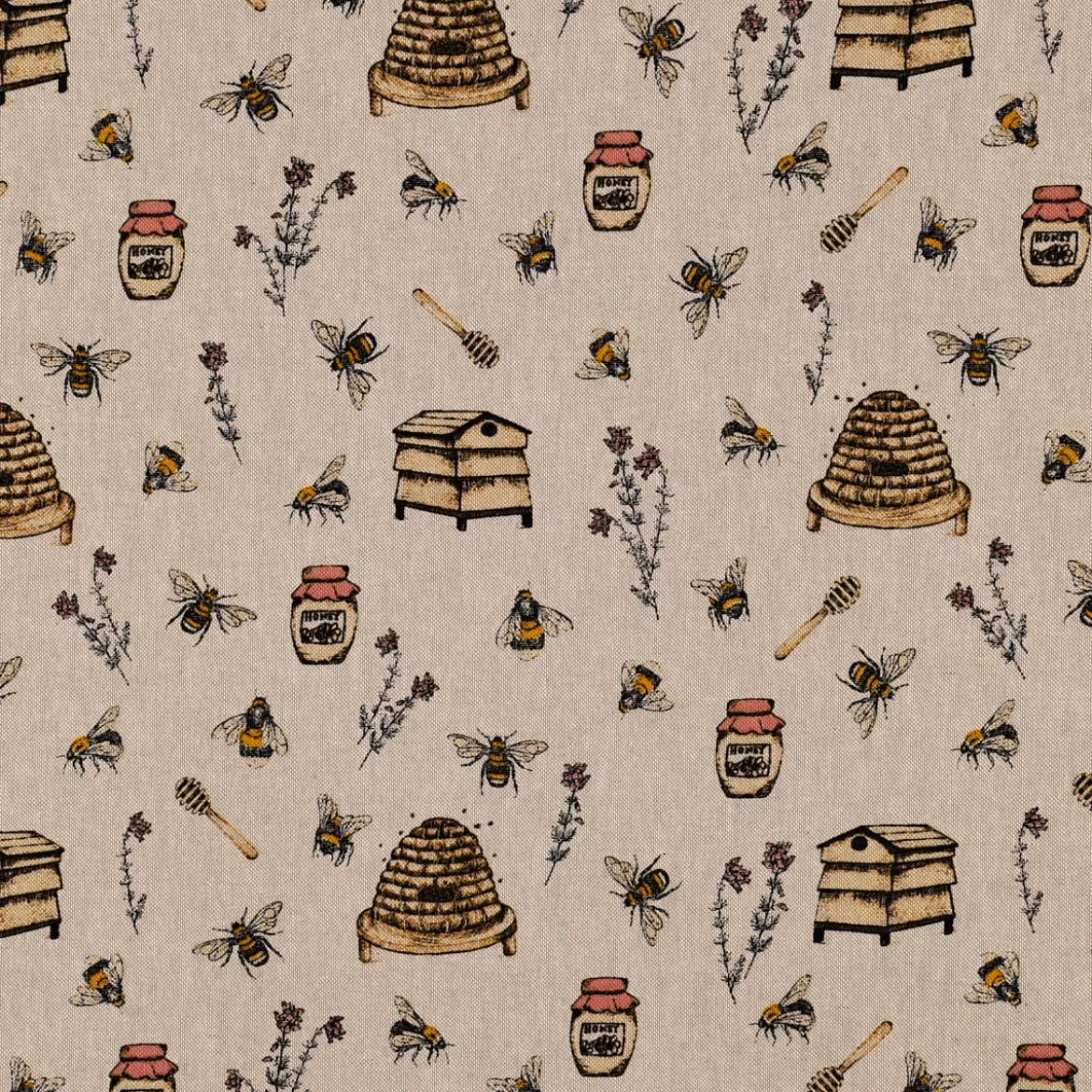 SCHÖNER LEBEN. Tischläufer Leinenlook Bee Honey Buzzing Honig Bienen Korb natur gelb 40x160cm