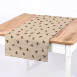 SCHÖNER LEBEN. Tischläufer Leinenlook Bee Buzzing Bienen Hummeln natur gelb 40x160cm