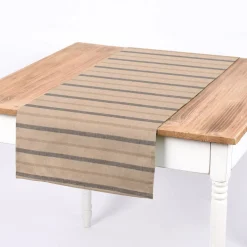 SCHÖNER LEBEN. Tischläufer Leinenlook Riviera Stripe Small Streifen natur blau 40x160cm