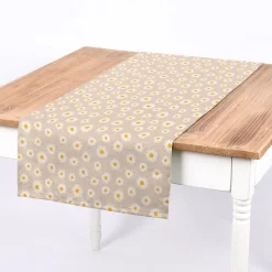 SCHÖNER LEBEN. Tischläufer Leinenlook Daisy Sweet Garden Gänseblümchen Blüten natur weiß 40x160cm