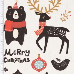 SCHÖNER LEBEN. Tischläufer Merry Christmas Bär Igel Hirsch Baum ecru schwarz rot 40x160cm