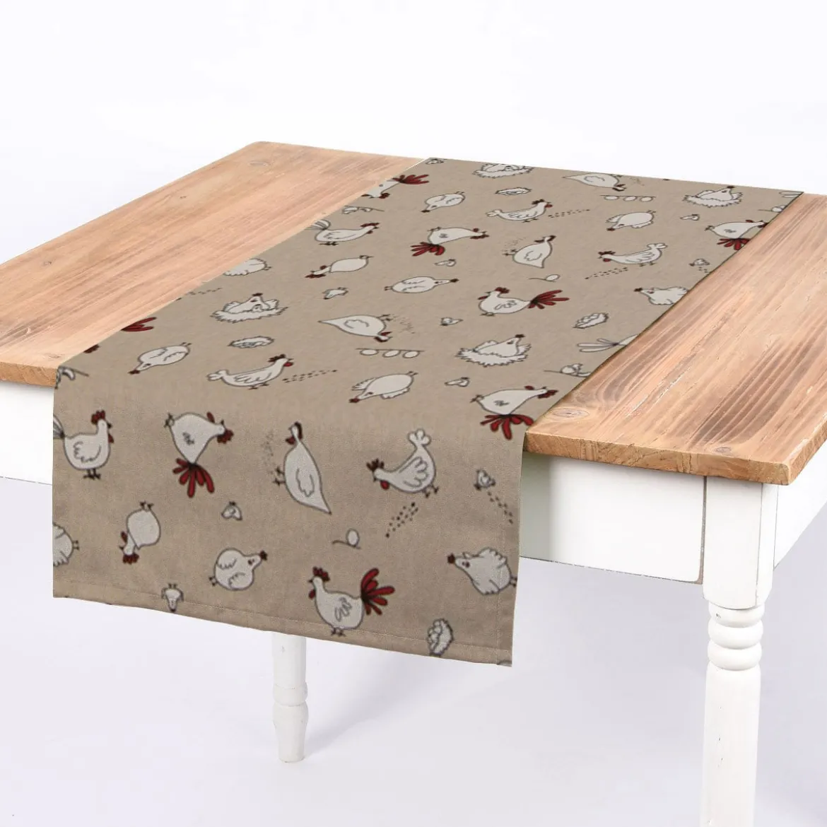 Schöner Leben Tischläufer natur Hühner weiß rot 40x160cm