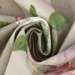 SCHÖNER LEBEN. Tischläufer Outdoor Streifen Hortensien Blätter hellgrau khaki grün pink weiß 40x160cm