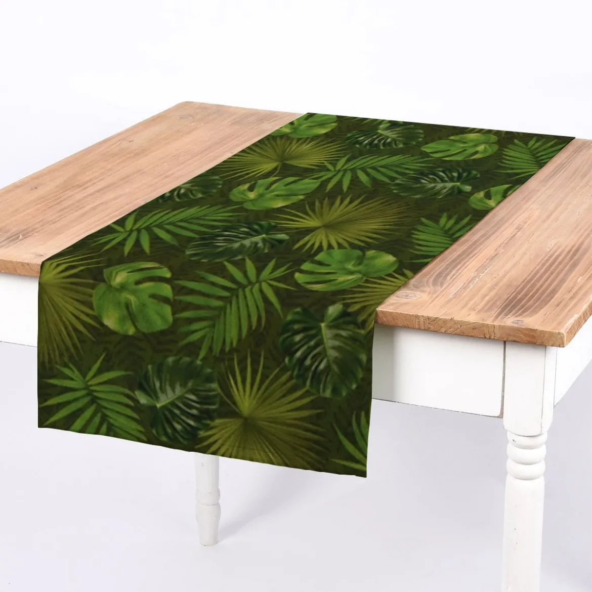 SCHÖNER LEBEN. Tischläufer Outdoor Palmen Blätter grün 40x160cm