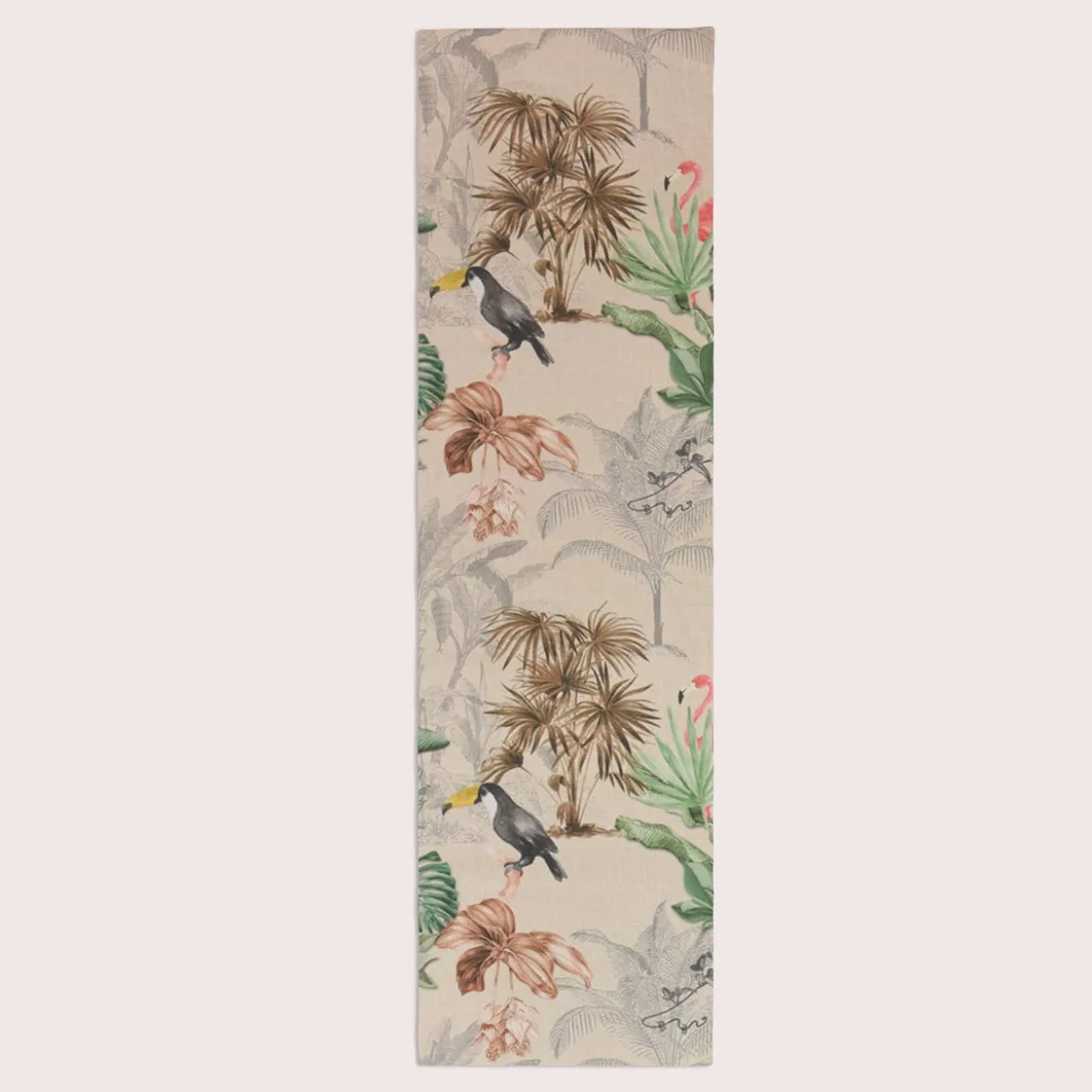 SCHÖNER LEBEN. Tischläufer Outdoor Palmen Papagei Flamingo beige bunt 40x160cm