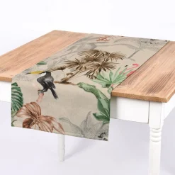 SCHÖNER LEBEN. Tischläufer Outdoor Palmen Papagei Flamingo beige bunt 40x160cm