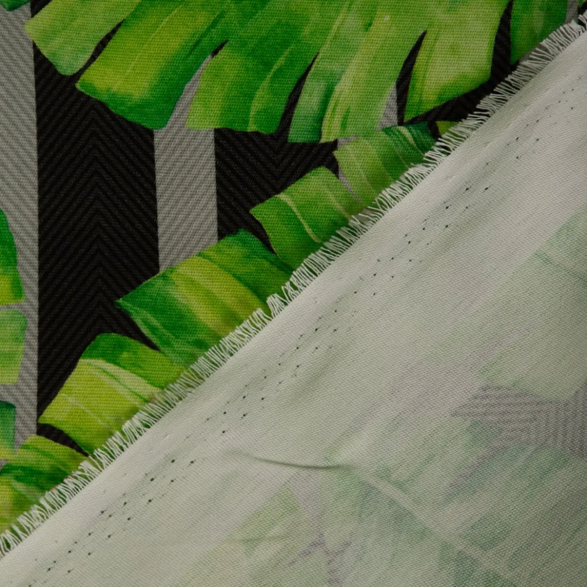 SCHÖNER LEBEN. Tischläufer Outdoor Palmen-Blätter grün schwarz grau 40x160cm