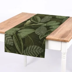 SCHÖNER LEBEN. Tischläufer Outdoor Botanic Leaf Detailed Blätter Exotik grün 40x160cm