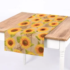SCHÖNER LEBEN. Tischläufer Outdoor Sunflower Sonnenbumen Holzlatten beige gelb 40x160cm
