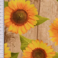SCHÖNER LEBEN. Tischläufer Outdoor Sunflower Sonnenbumen Holzlatten beige gelb 40x160cm