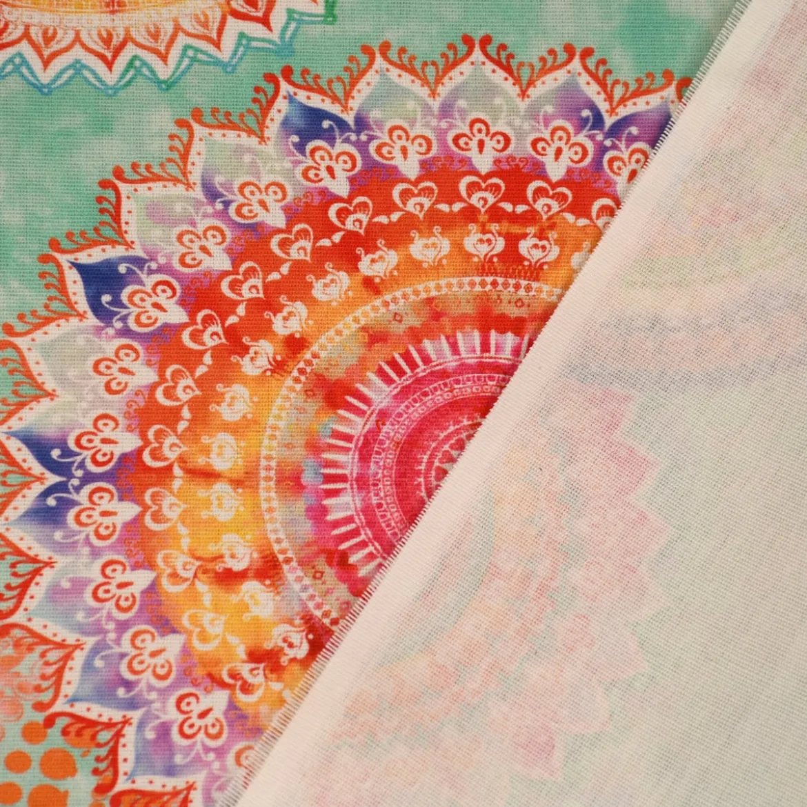 SCHÖNER LEBEN. Tischläufer Outdoor Mandala Watercolour mint bunt 40x160cm