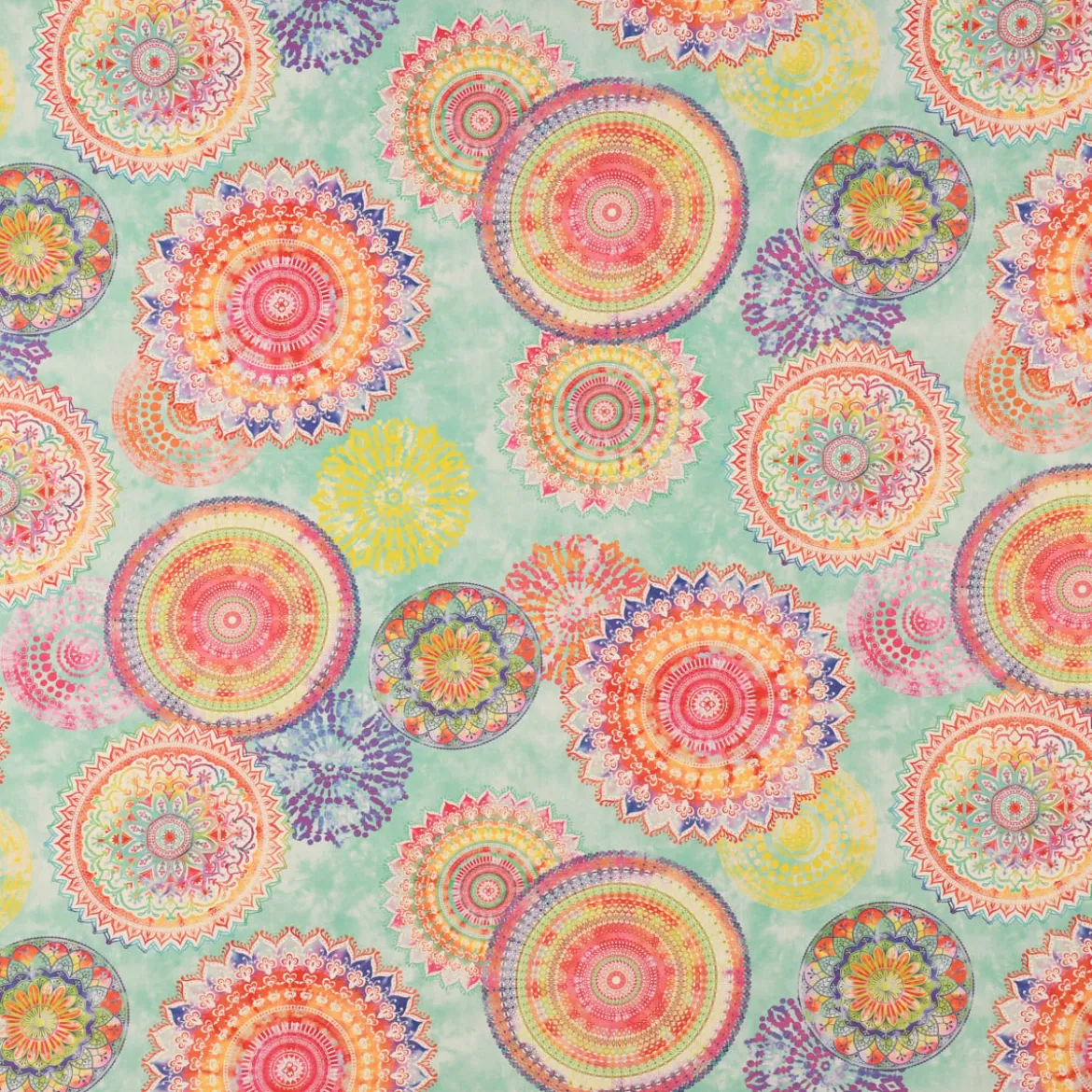 SCHÖNER LEBEN. Tischläufer Outdoor Mandala Watercolour mint bunt 40x160cm