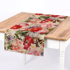SCHÖNER LEBEN. Tischläufer Outdoor Flowers Painting Blumen Schmetterlinge bunt 40x160cm