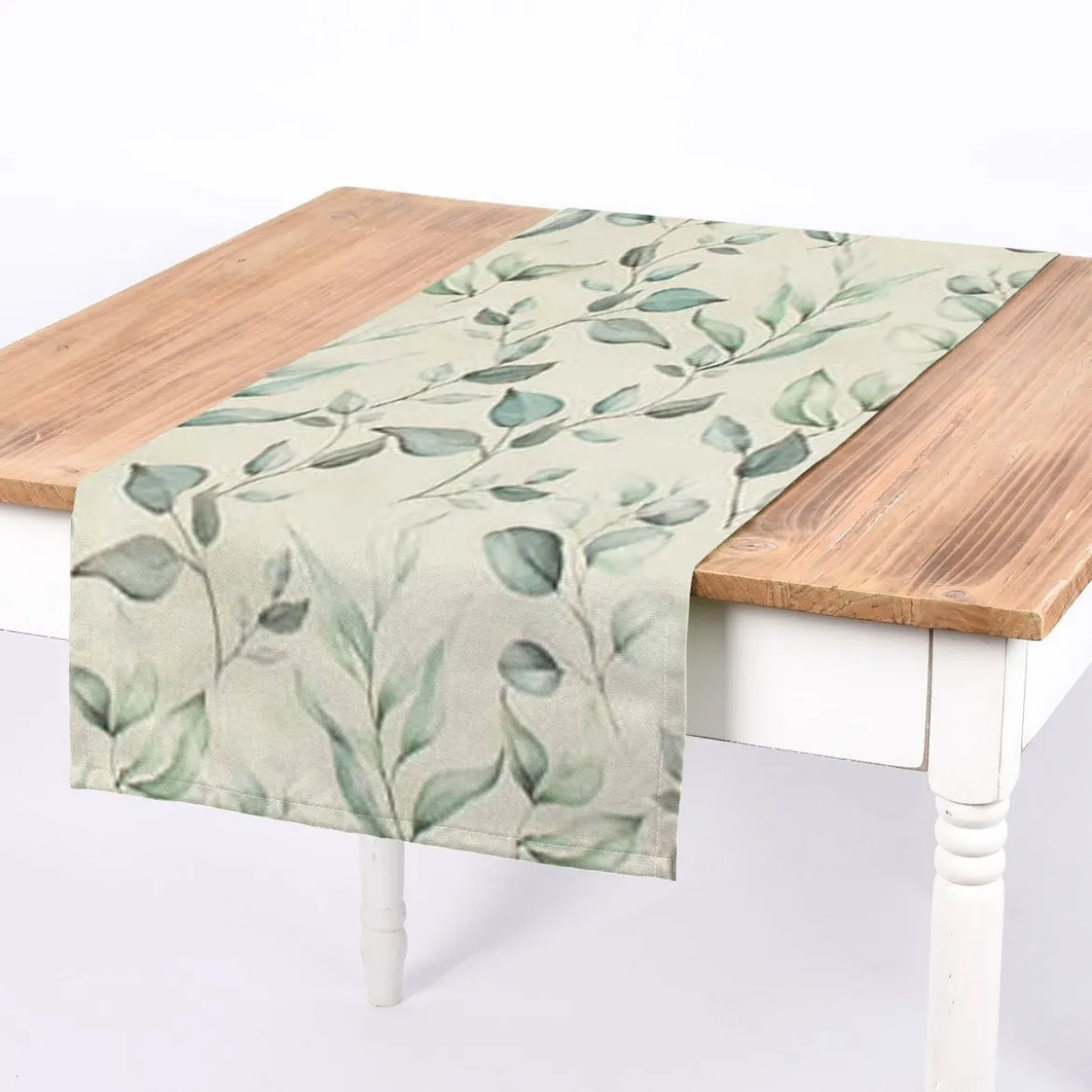 SCHÖNER LEBEN. Tischläufer Outdoor Plant Lover Blätterzweige Aquarell mint grün 40x160cm