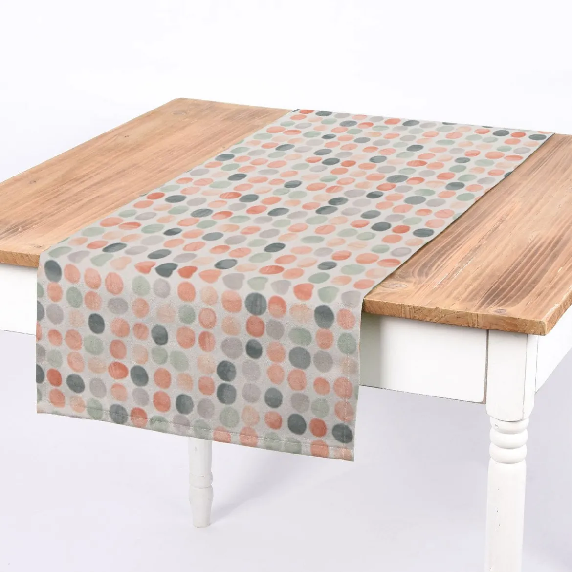 SCHÖNER LEBEN. Tischläufer Panama Dolly Melba Punkte grün orange 40x160cm