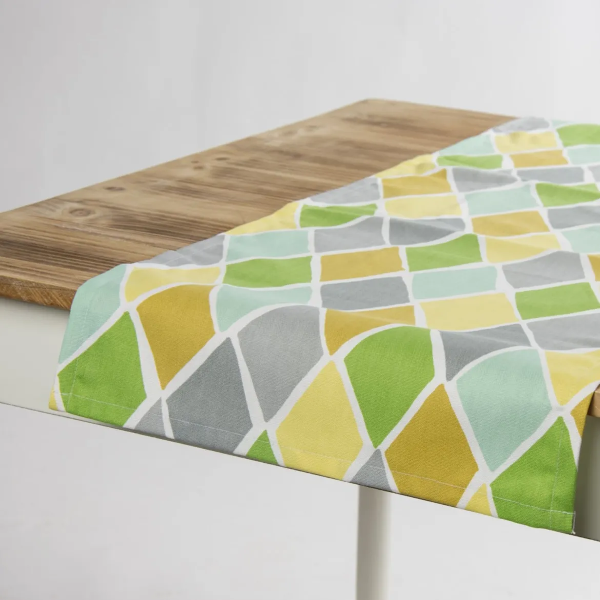 Schöner Leben Tischläufer Park West Lemonade Rauten grün gelb grau 40x160cm