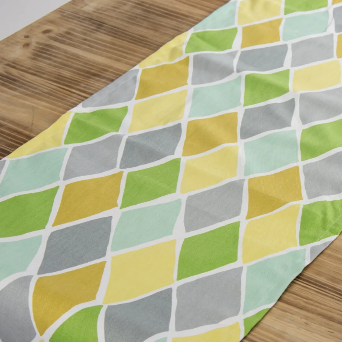 Schöner Leben Tischläufer Park West Lemonade Rauten grün gelb grau 40x160cm