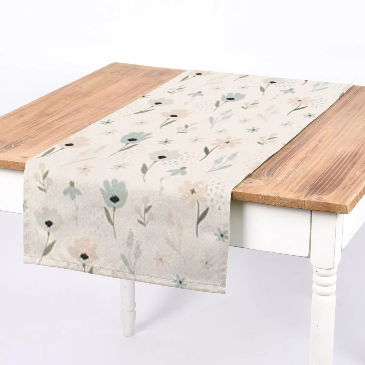 SCHÖNER LEBEN. Tischläufer Pastell Blumen ecru mintgrün vanille 40x160cm