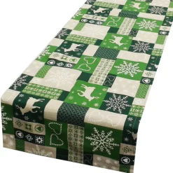 Schöner Leben Tischläufer Patchwork Weihnachten grün beige 40x160cm
