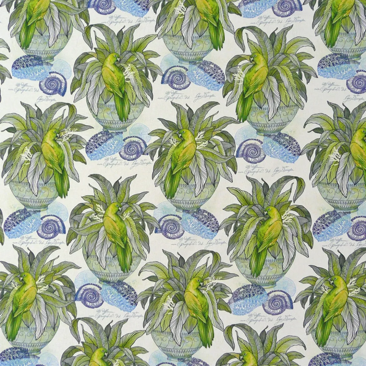 SCHÖNER LEBEN. Tischläufer Pflanze Papagei Muschel weiß blau grün 40x160cm