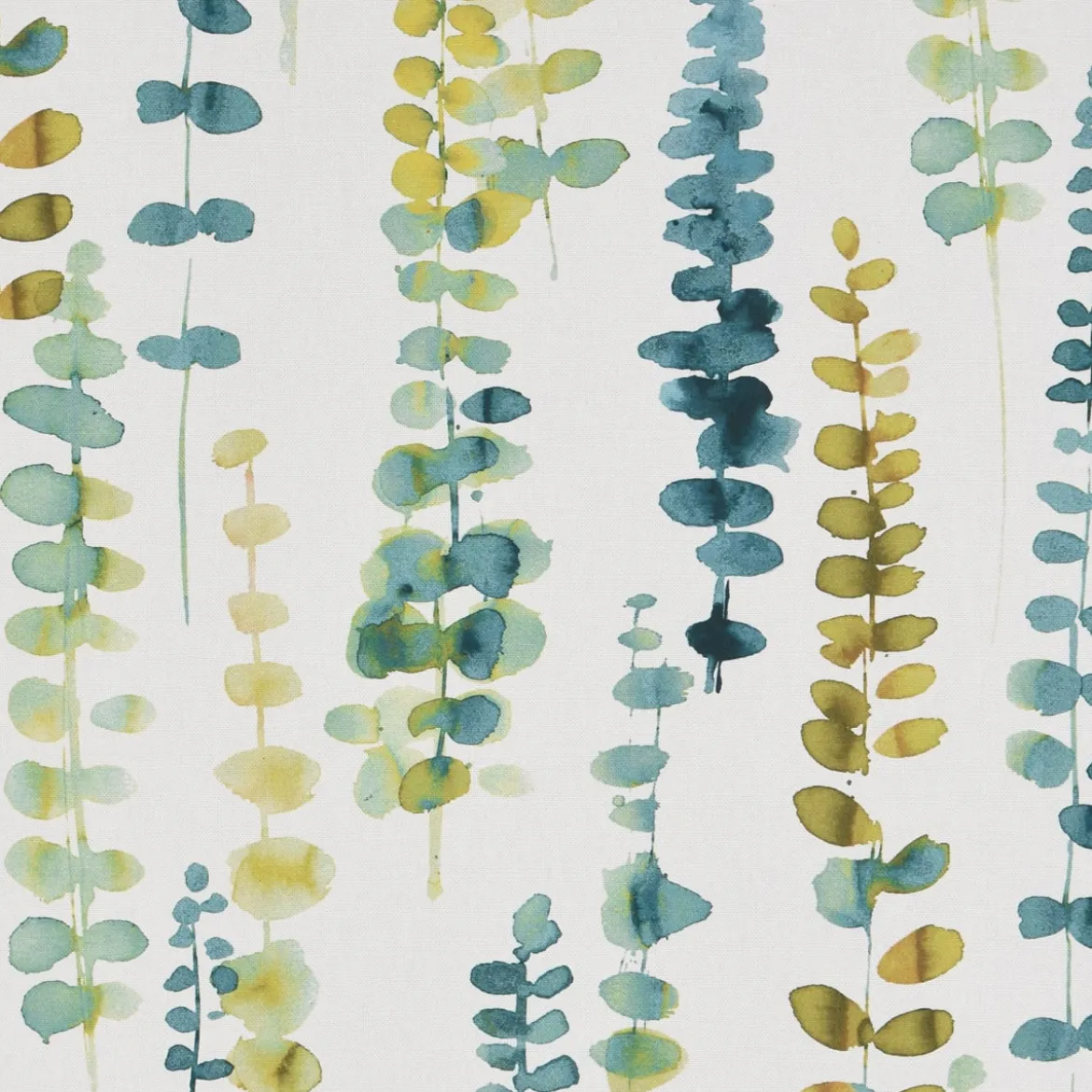 SCHÖNER LEBEN. Tischläufer Ranken Blätter Aquarell weiß grün blau 40x160cm