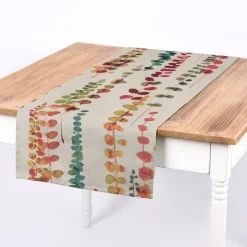 SCHÖNER LEBEN. Tischläufer Ranken Blätter Aquarell beige terrakotta grün rot 40x160cm