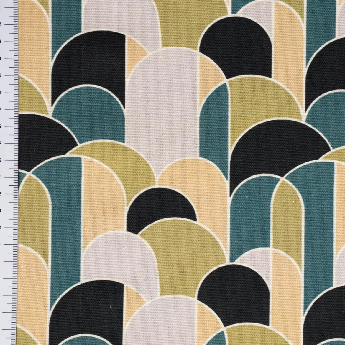 SCHÖNER LEBEN. Tischläufer Retroformen Geometrie grün petrol schwarz 40x160cm