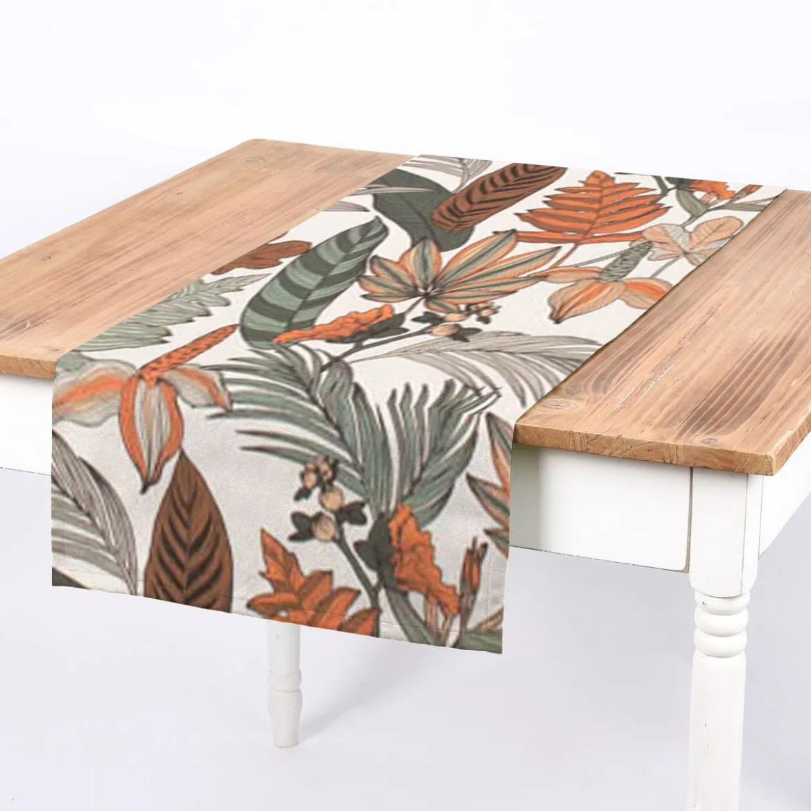 SCHÖNER LEBEN. Tischläufer Retro Blätter Blumen wollweiß orange braun 40x160cm