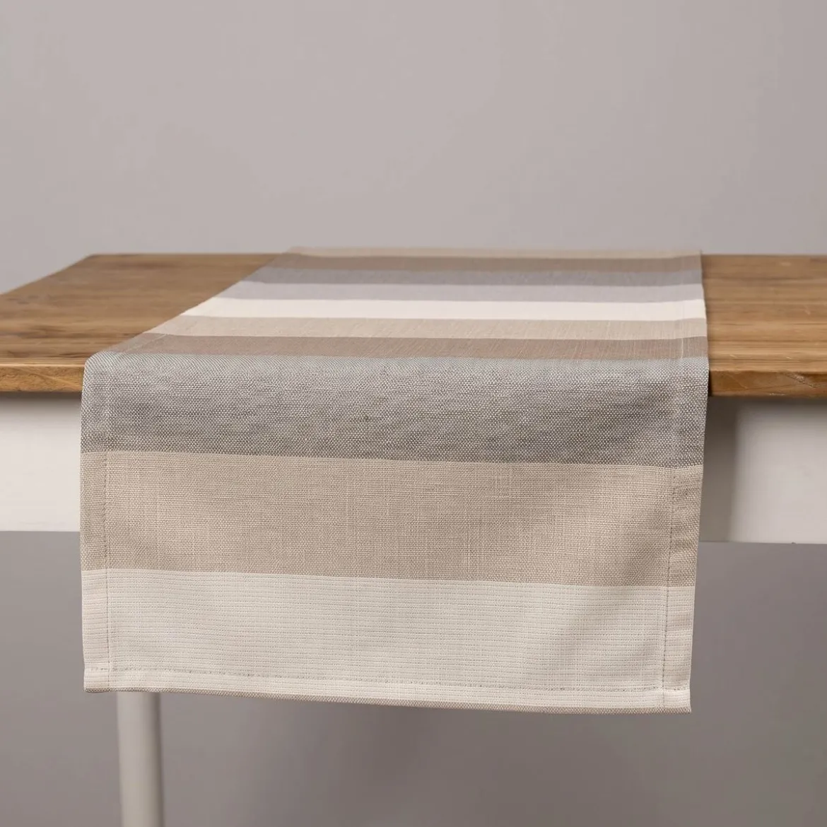 SCHÖNER LEBEN. Tischläufer Streifen 9,5cm creme beige braun grau 40x160cm