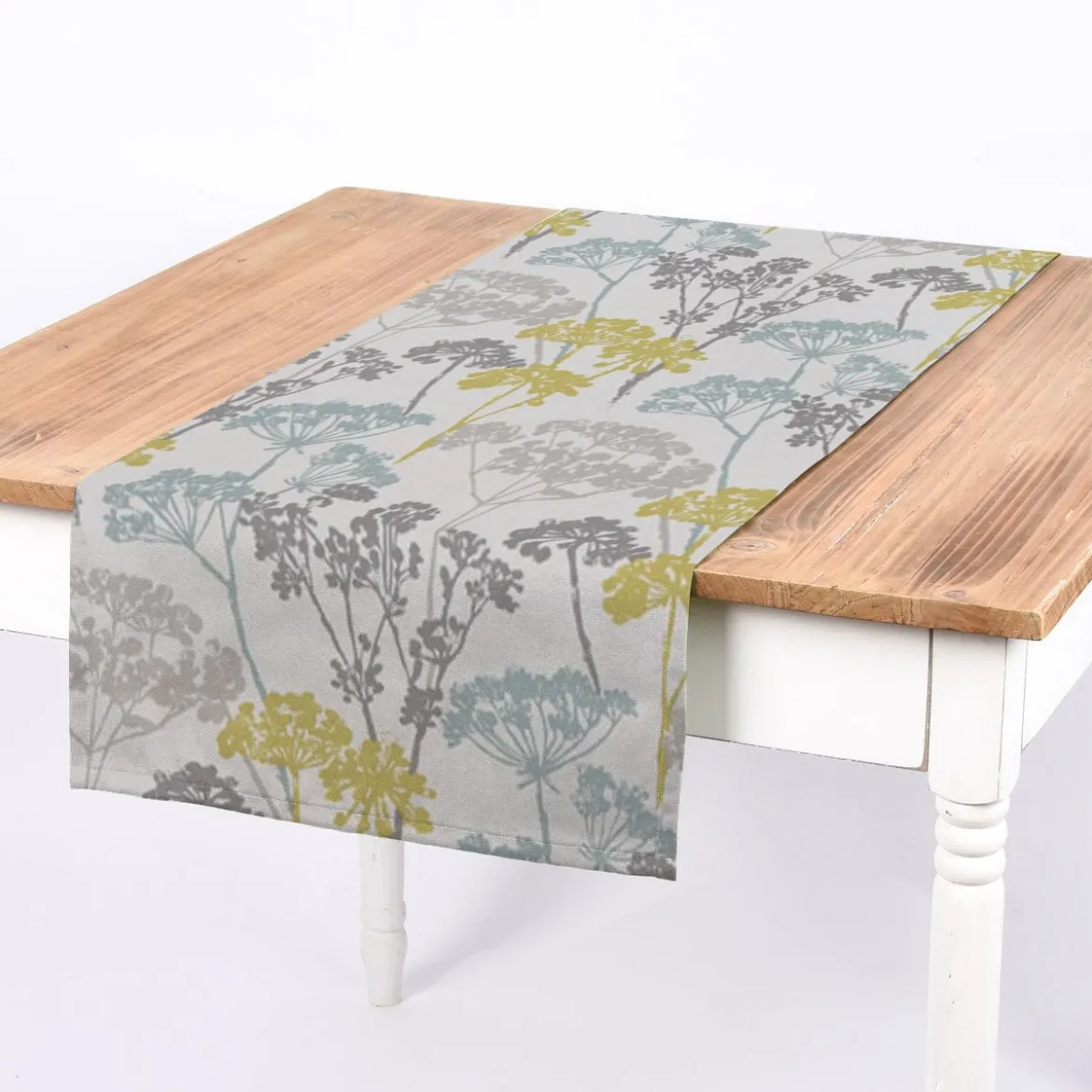 SCHÖNER LEBEN. Tischläufer STUDIO G Blumen Gräser Mineral blau grün grau 40x160cm