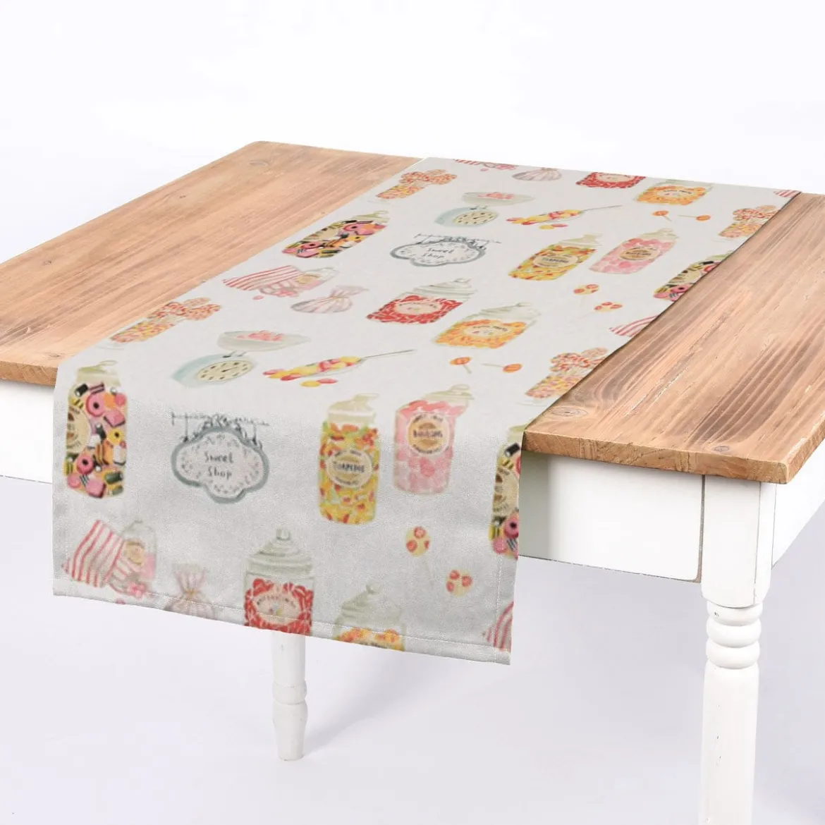 SCHÖNER LEBEN. Tischläufer STUDIO G Digitaldruck Süßigkeiten Bonbons Candyshop ecru multi 40x160cm