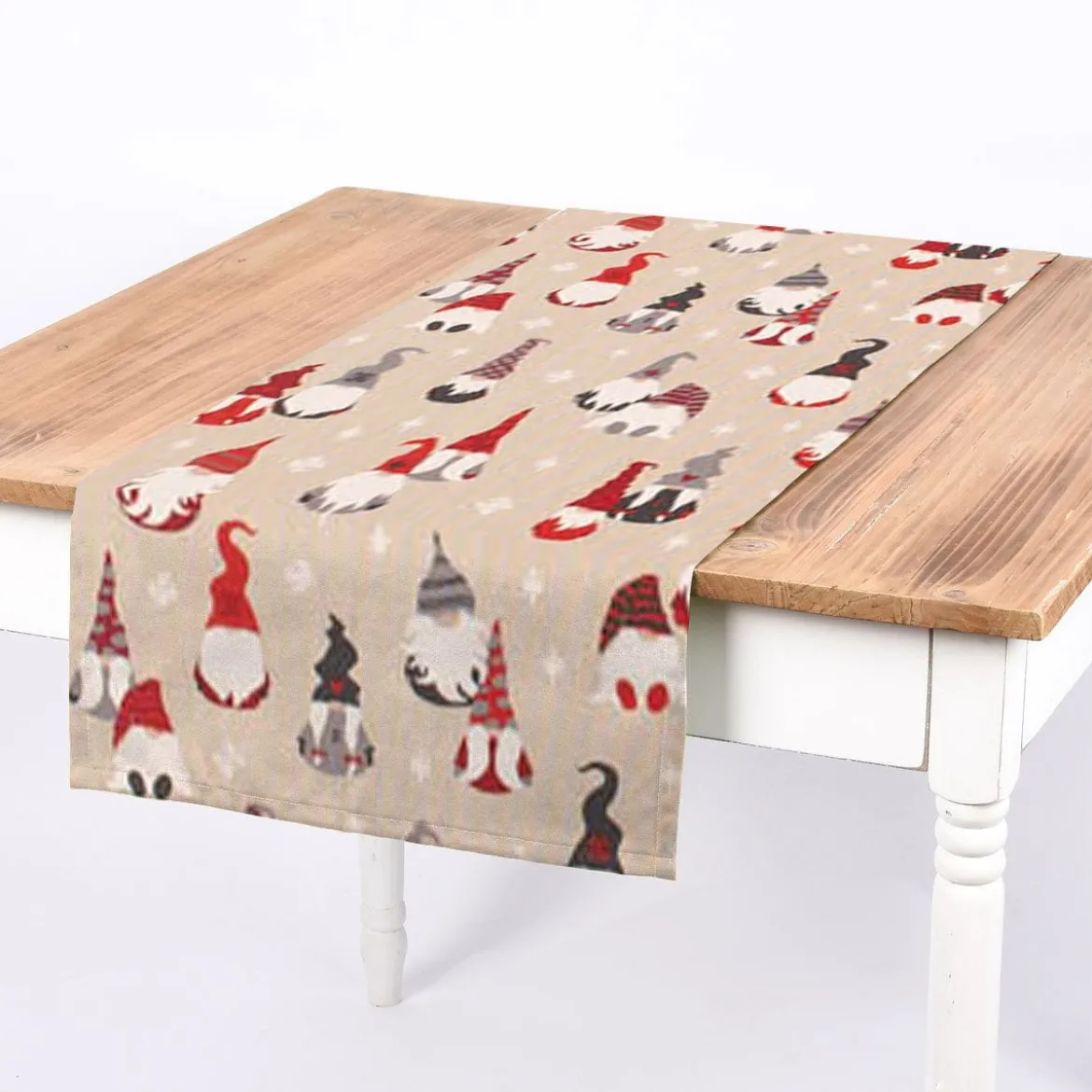 SCHÖNER LEBEN. Tischläufer Tomte Cosy Family Weihnachtswichtel natur rot weiß 40x160cm