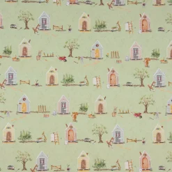 SCHÖNER LEBEN. Tischläufer Waldleben Haus Hase Fuchs grün braun 40x160cm