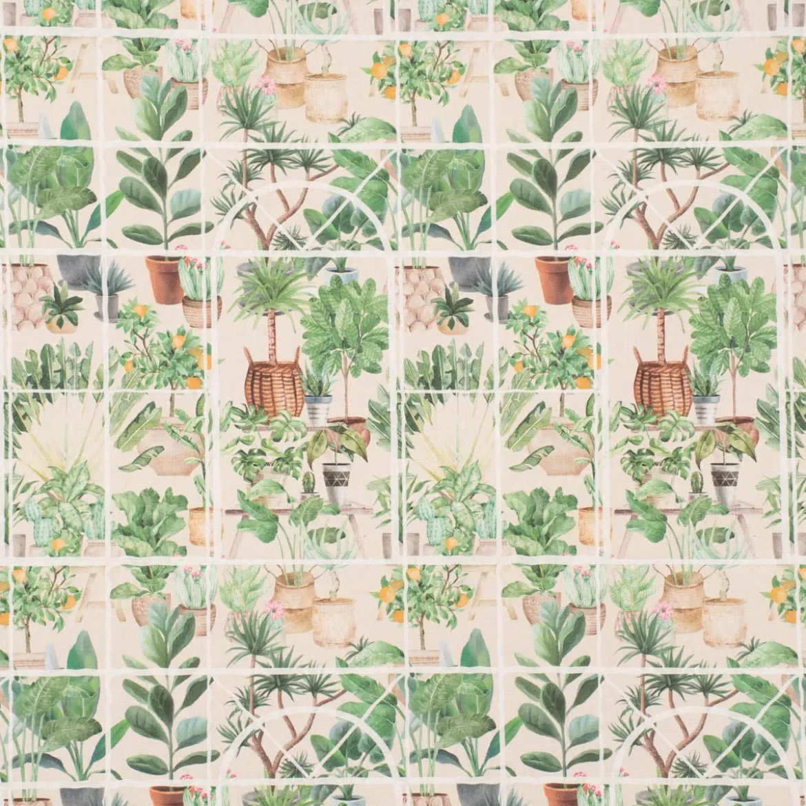 SCHÖNER LEBEN. Tischläufer Wintergarten Pflanztöpfe beige grün 40x160cm