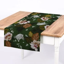 SCHÖNER LEBEN. Tischläufer ZOOP Blumen Zebra grün braun weiß schwarz 40x160cm