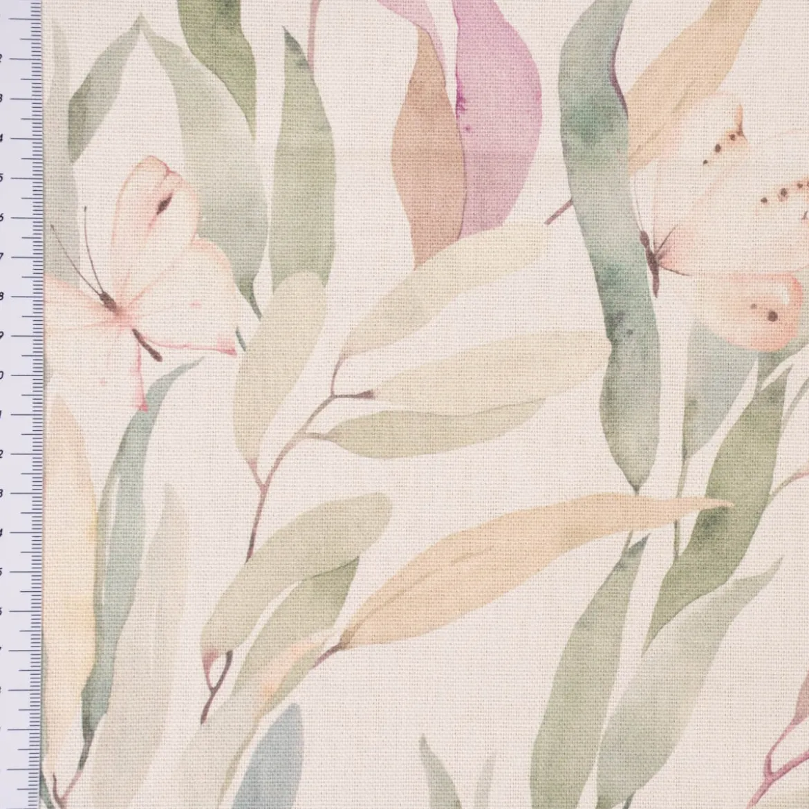 SCHÖNER LEBEN. Vorhang Aquarell Blätter Blüten Schmetterling weiß pastell 245cm oder Wunschlänge