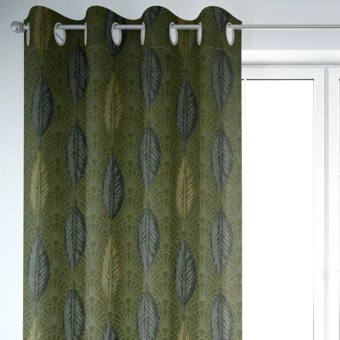 SCHÖNER LEBEN. Vorhang Art Déco Blätter Fächer grün creme 245cm oder Wunschlänge