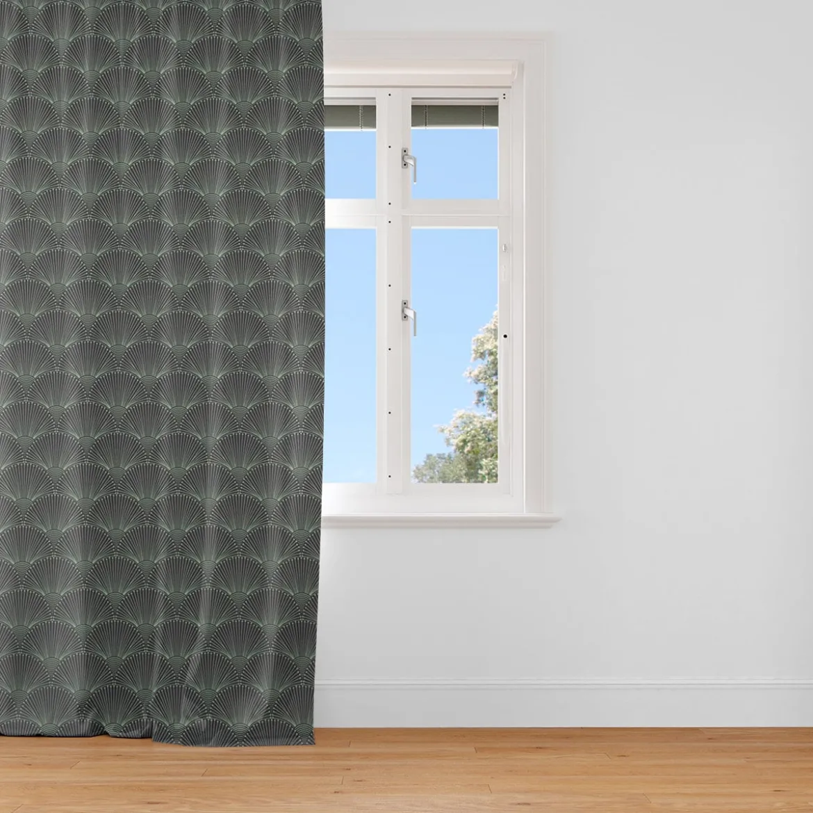 SCHÖNER LEBEN. Vorhang aus Baumwolle Fächer Bogen dunkelblau mintgrün 245cm oder Wunschlänge