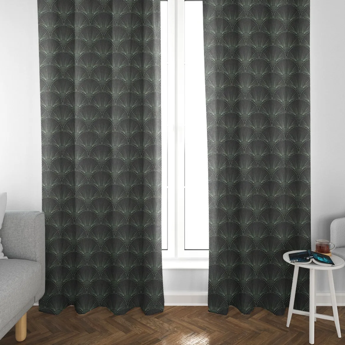 SCHÖNER LEBEN. Vorhang aus Baumwolle Fächer Bogen dunkelblau mintgrün 245cm oder Wunschlänge