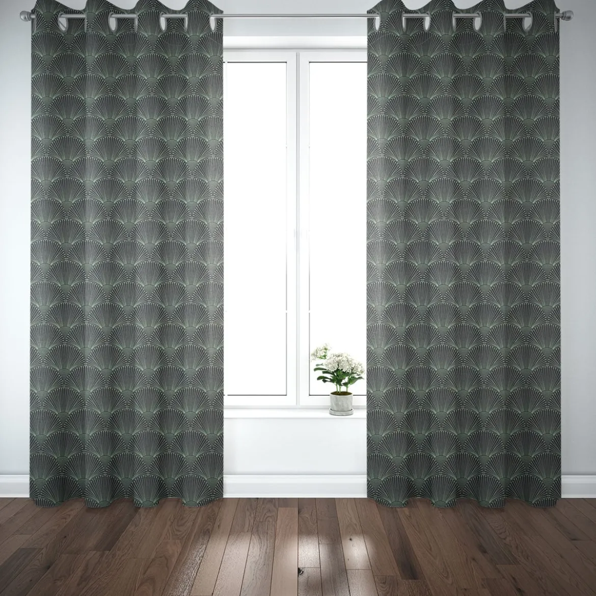 SCHÖNER LEBEN. Vorhang aus Baumwolle Fächer Bogen dunkelblau mintgrün 245cm oder Wunschlänge