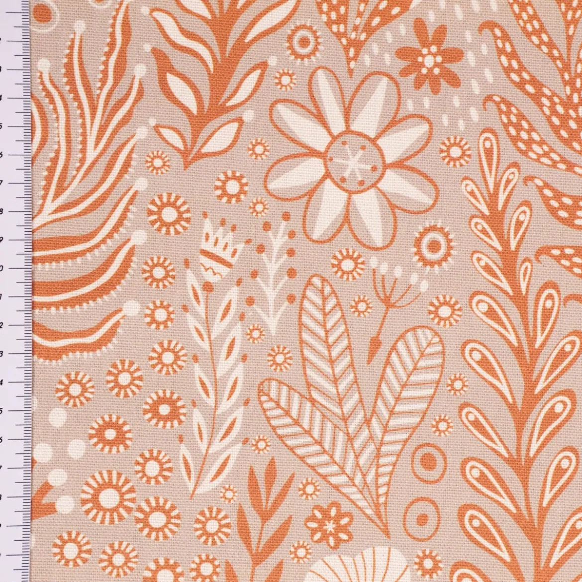 SCHÖNER LEBEN. Vorhang aus Baumwolle Blätter Blumen Gräser grau beige orange 245cm oder Wunschlänge