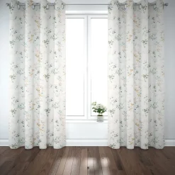 SCHÖNER LEBEN. Vorhang Baumwollstoff Aziza1 Aquarell Blätterzweige Blüten weiß pastell 245cm oder Wunschlänge