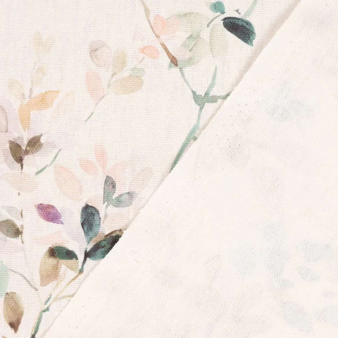 SCHÖNER LEBEN. Vorhang Baumwollstoff Aziza1 Aquarell Blätterzweige Blüten weiß pastell 245cm oder Wunschlänge
